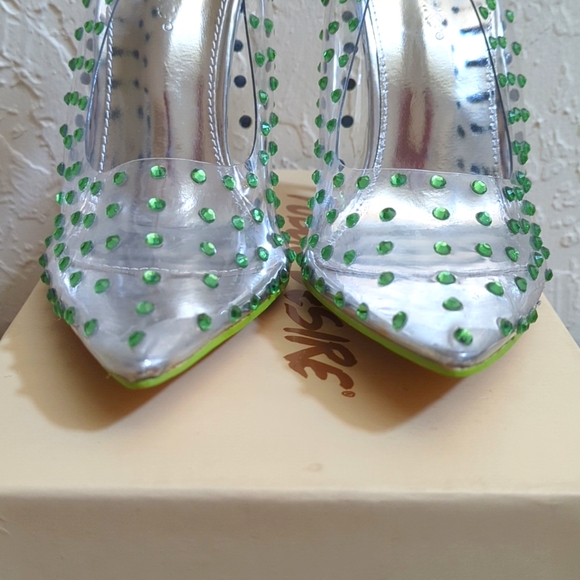 WORN ONCE Public Desire Green Diamante Studded Clear Pointed Toe Heels Size 8 - Picture 6 of 13